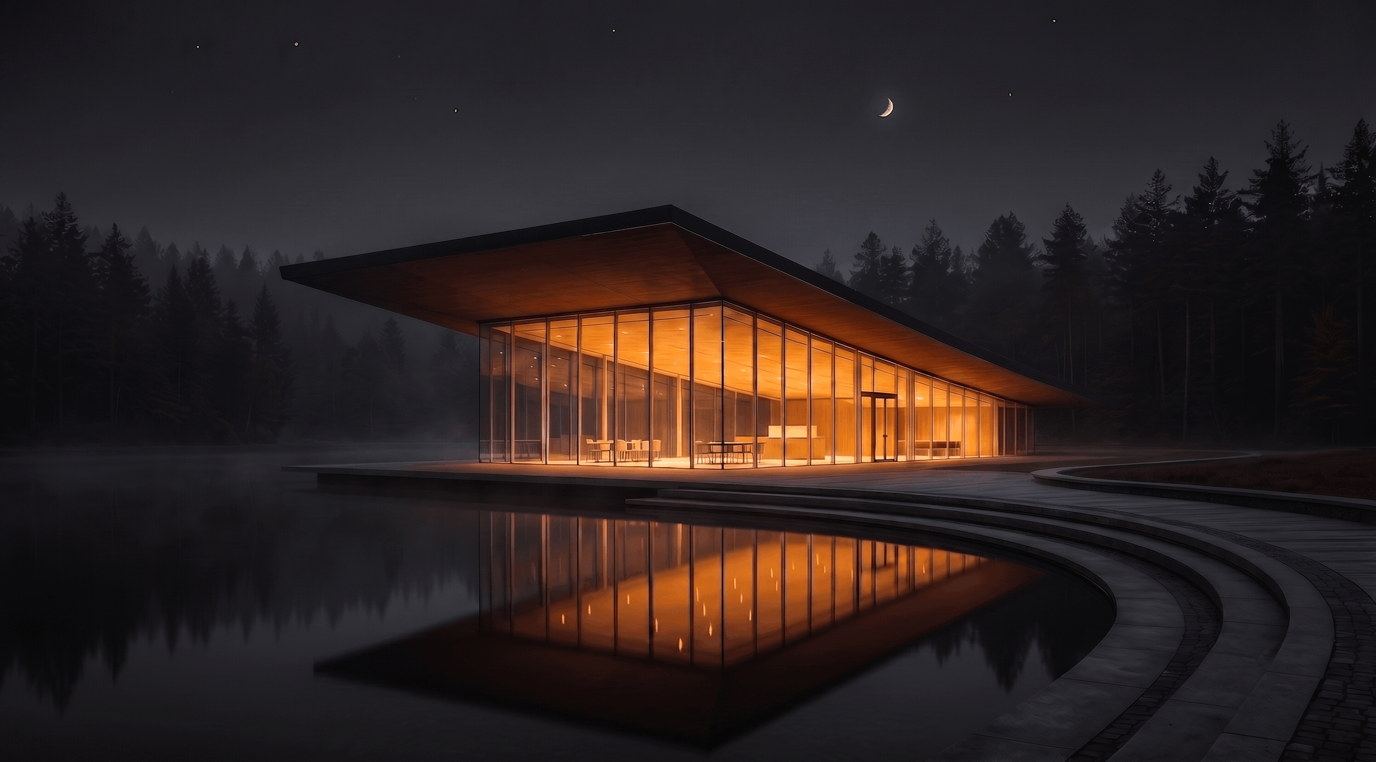 Modern architectural building at dusk